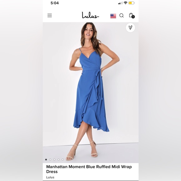 Blue Ruffled Midi Wrap Dress - Picture 4 of 8